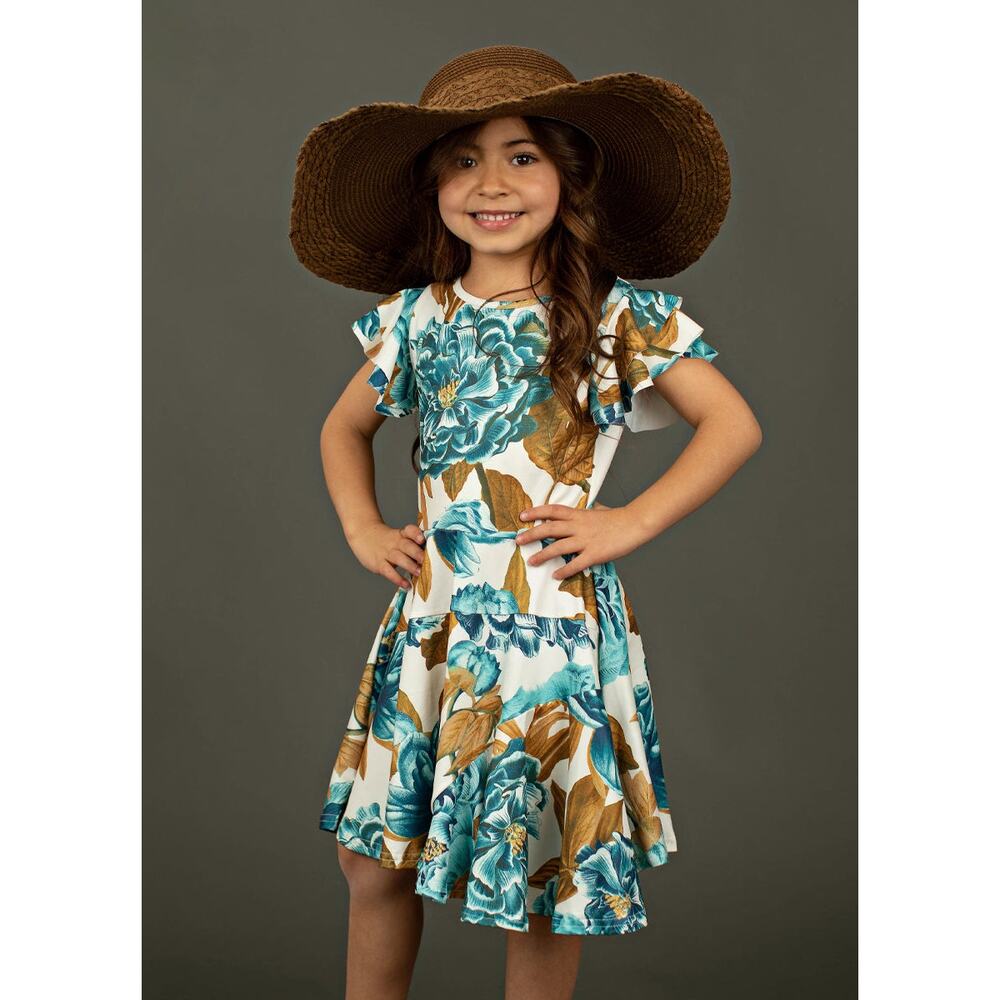 Joyfolie Mia Joy Marci Dress in Teal Floral Girl’s Size 3